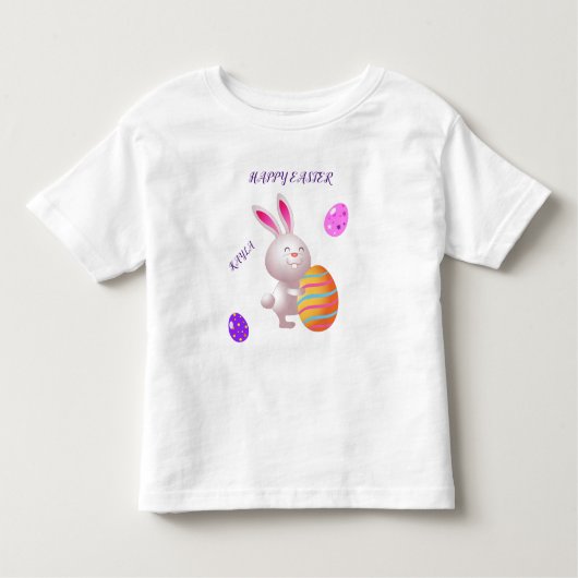 Happy Osterkaninchen & gestreiftes Ei Kleinkind T Kleinkind T-shirt (Vorderseite)