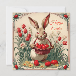 Happy Osterkaninchen mit Eierkorb Feiertagskarte