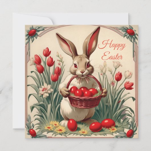 Happy Osterkaninchen mit Eierkorb Feiertagskarte (Vorderseite)