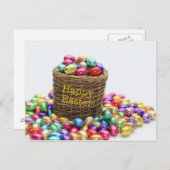 Happy Osterkorb mit Eiern Feiertagspostkarte (Vorne/Hinten)