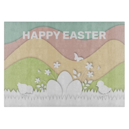 Happy Osterküken und Eierpastellfarben Schneidebrett (Vorderseite)