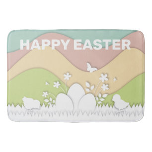 Happy Osterküken und Pastellfarben Badematte