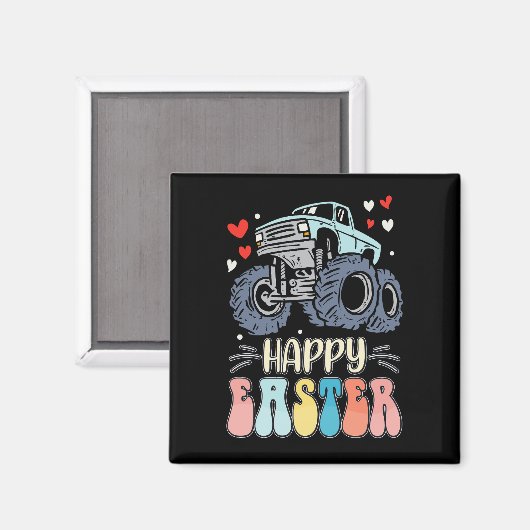 Happy Ostermonster Truck Bunny Rabbit Eggs Magnet (Vorderseite/Rückseite)