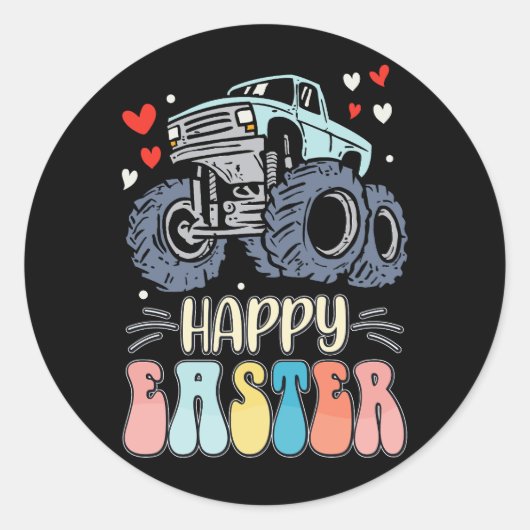 Happy Ostermonster Truck Bunny Rabbit Eggs Runder Aufkleber (Vorderseite)