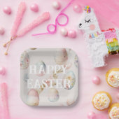 Happy Osterpapiertafel in sanften rosa Farben Pappteller (Party)