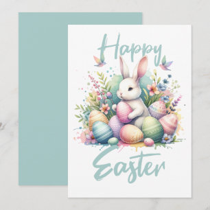 Happy Osterpastel Ostern Bunny Egg Aquarell Feiertagskarte