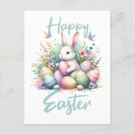 Happy Osterpastel Ostern Bunny Egg Aquarell Feiertagspostkarte