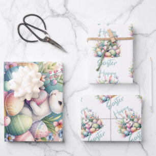 Happy Osterpastel Ostern Bunny Egg Aquarell Geschenkpapier Set