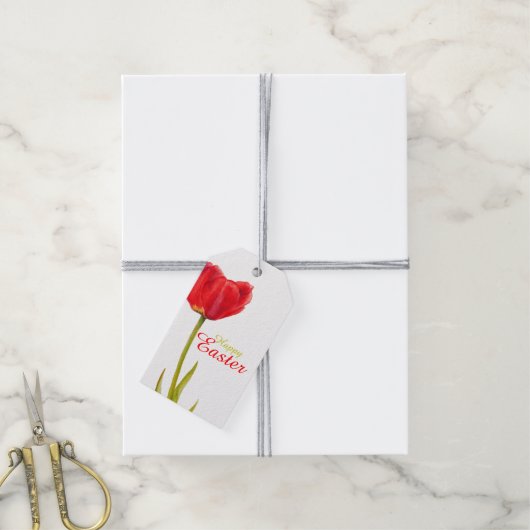 Happy Osterrot Tulpe Blume Aquarell Geschenk Tag Geschenkanhänger (Mit Garn)