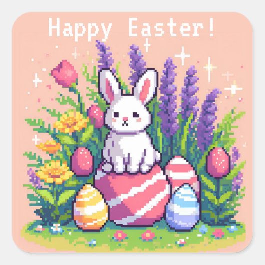 Happy Ostersonne 8 Bit Pixelart Quadratischer Aufkleber (Vorderseite)