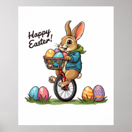 Happy Ostersonne auf einem Einrad mit Korb von Eg Poster