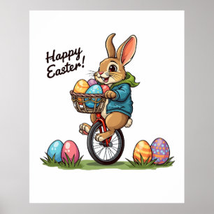 Happy Ostersonne auf einem Einrad mit Korb von Eg Poster