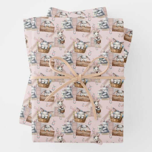 Happy Ostersonne in einem Korbweidenpapier Geschenkpapier Set (Beispiel)