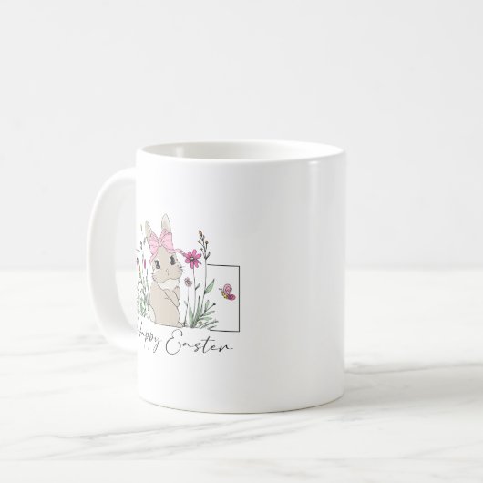Happy Ostersonne mit Blumendesign und rosa Bow Kaffeetasse (Vorderseite Links)
