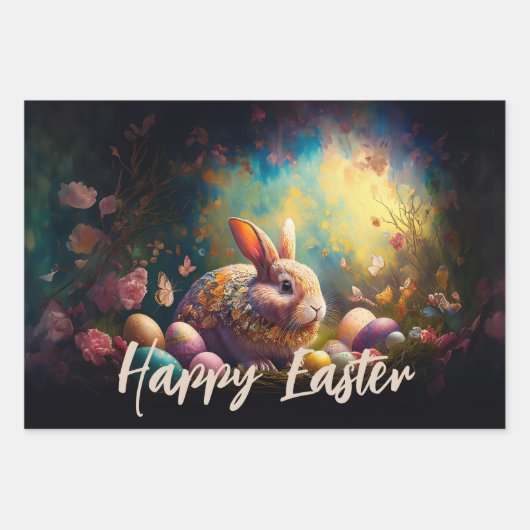 Happy Ostersonne mit Ostereiern Geschenkpapier Set (Vorderseite)