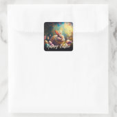 Happy Ostersonne mit Ostereiern Quadratischer Aufkleber (Tasche)