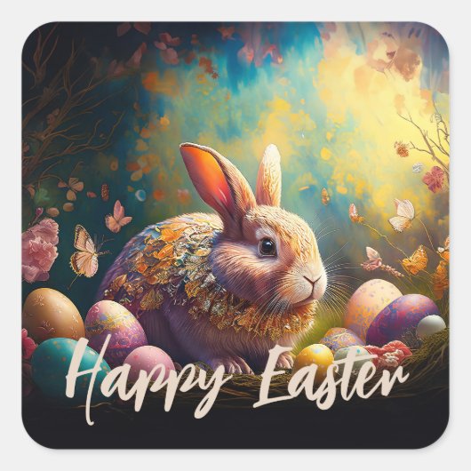Happy Ostersonne mit Ostereiern Quadratischer Aufkleber (Vorderseite)