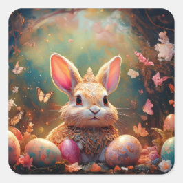 Happy Ostersonne mit Ostereiern Quadratischer Aufkleber