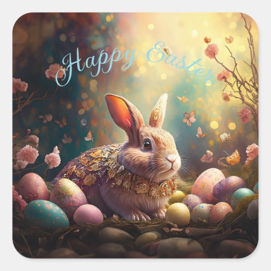 Happy Ostersonne mit Ostereiern Quadratischer Aufkleber (Vorderseite)