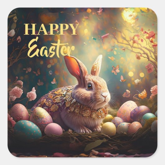 Happy Ostersonne mit Ostereiern Quadratischer Aufkleber (Vorderseite)
