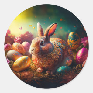Happy Ostersonne mit Ostereiern Runder Aufkleber