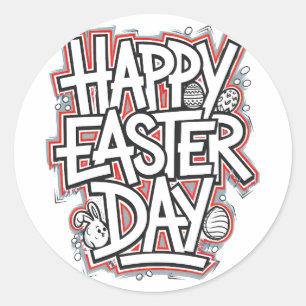 Happy Ostertag 2025 Funny Heart Bunny Eggs Runder Aufkleber