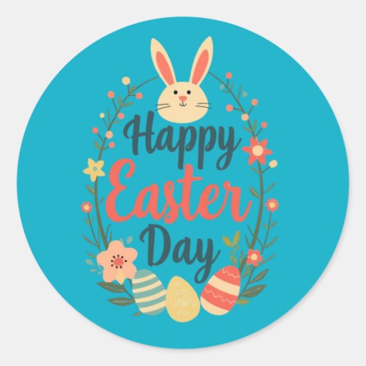 Happy Ostertag Bunny & Eggs Runder Aufkleber (Vorderseite)