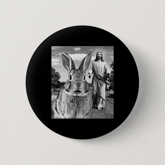 Happy Ostertag Bunny Selfie Christlich Ostermänner Button (Vorderseite)