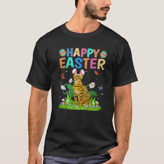 Happy Ostertag Funny Bengalisch Cat Ostersonntag T-Shirt (Vorderseite)