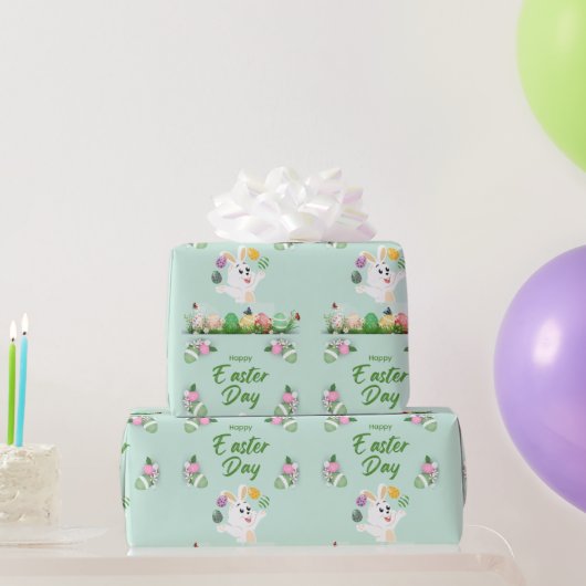 Happy Ostertag - Funny Bunny und Eggs Oster Geschenkpapier (Partygeschenke)
