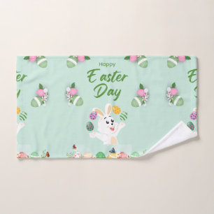 Happy Ostertag - Funny Bunny und Eggs Oster Handtuch
