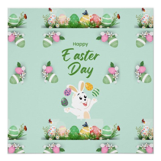 Happy Ostertag - Funny Bunny und Eggs Oster Poster (Vorderseite)