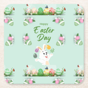 Happy Ostertag - Funny Bunny und Eggs Oster Rechteckiger Pappuntersetzer