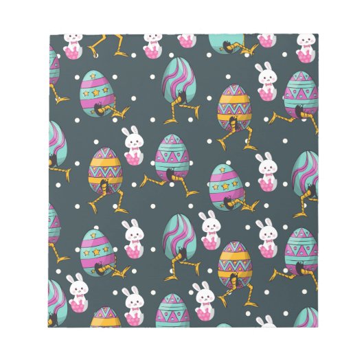 Happy Ostertag - Funny Bunny Wakes Pattern Notizblock (Vorderseite)