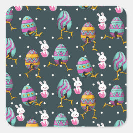 Happy Ostertag - Funny Bunny Wakes Pattern Quadratischer Aufkleber