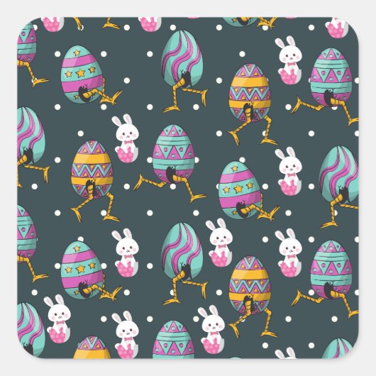 Happy Ostertag - Funny Bunny Wakes Pattern Quadratischer Aufkleber (Vorderseite)