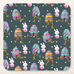 Happy Ostertag - Funny Bunny Wakes Pattern Rechteckiger Pappuntersetzer