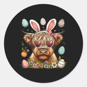 Happy Ostertag Hochland Kuh Ostern Bunny Rabbit Runder Aufkleber