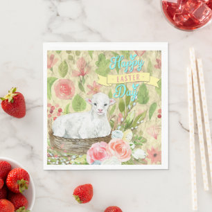 Happy Ostertag mit Lamm Serviette