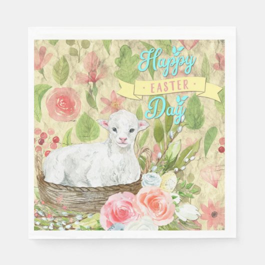 Happy Ostertag mit Lamm Serviette (Vorderseite)