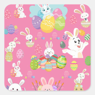 Happy Ostertag - Muster Sonne und Eier Quadratischer Aufkleber