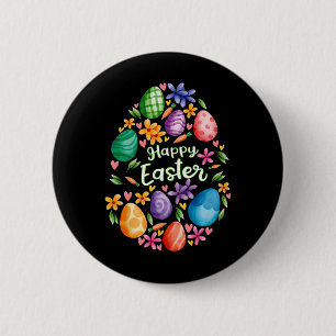 Happy Ostertag Niedliche farbenfrohe Eierjagd Frau Button