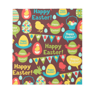 Happy Ostertag - Pattern Bunny und Eier Ostern Notizblock
