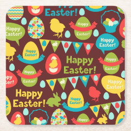 Happy Ostertag - Pattern Bunny und Eier Ostern Rechteckiger Pappuntersetzer