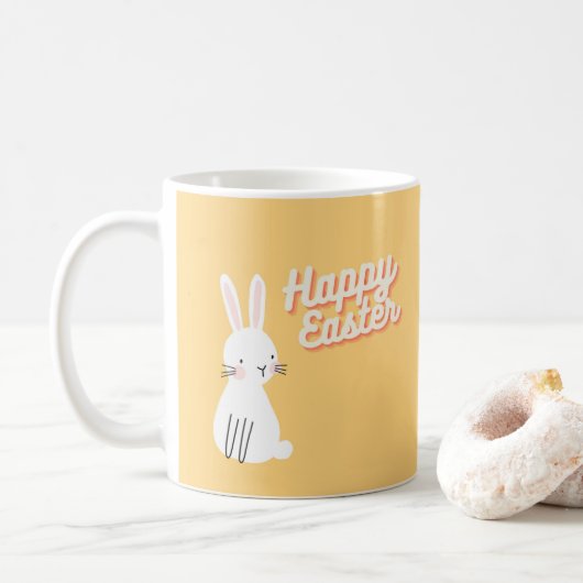 Happy Ostertext mit sonniger Orange Kaffeetasse (Mit Donut)