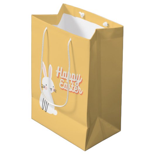 Happy Ostertext mit sonniger Orange Mittlere Geschenktüte (Vorderseite Schrägansicht)