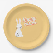 Happy Ostertext mit sonniger Orange Pappteller (Vorderseite)