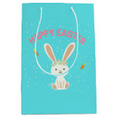 Happy Osterweißer Hase auf blau Mittlere Geschenktüte (Vorderseite)