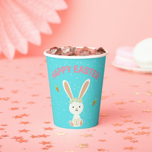 Happy Osterweißer Hase auf blau Pappbecher (Insitu)