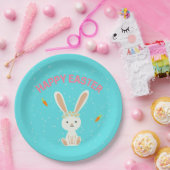 Happy Osterweißer Hase auf blau Pappteller (Party)